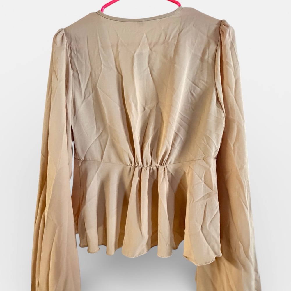 Beige Tie-Front Ruffle Blouse - Picture 2 of 4